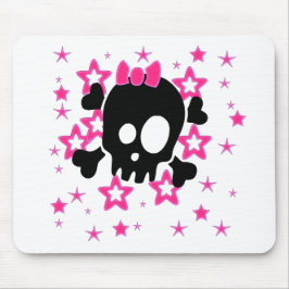 Girlie Black Skull Cartoon White Mousepad