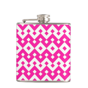 Girlie Candy Pink und White Geometric Hiask Flachmann
