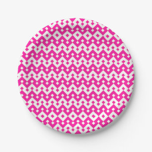 Girlie Candy Pink und White Geometric Paper Plate Pappteller