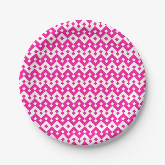 Girlie Candy Pink und White Geometric Paper Plate Pappteller (Vorderseite)