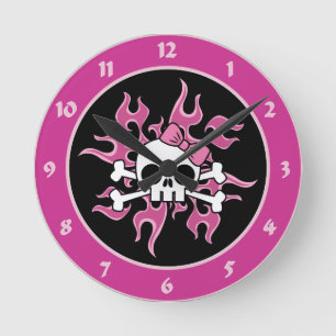 Girlie Flaming Skull Runde Wanduhr