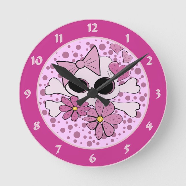 Girlie Punk Skull Runde Wanduhr (Vorderseite)