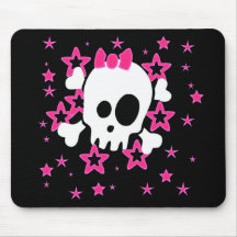 Girlie White Skull Cartoon Black Mousepad