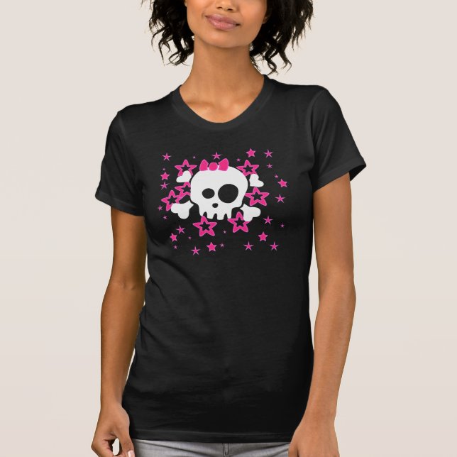 Girlie White Skull Cartoon T - Shirt (Vorderseite)