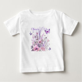 Girl's 1st Birthday Lilac Butterflies Watercolor  Baby T-shirt