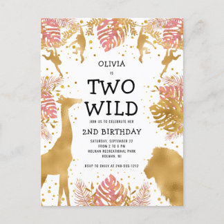 Girls 2. Geburtstag Pink Safari Party Einladung Postkarte