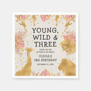 Girls 3. Geburtstag Party Pink Gold Ecru Safari Serviette