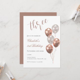 Girl's 3rd birthday, with beige balloons einladung