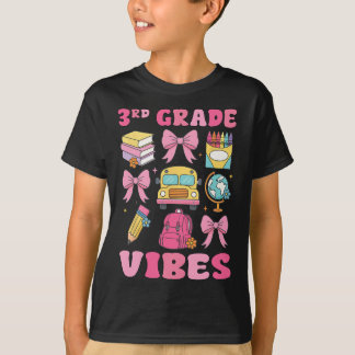 Girls 3rd Grade Vibes Coquette Bow Ck To School Te T-Shirt