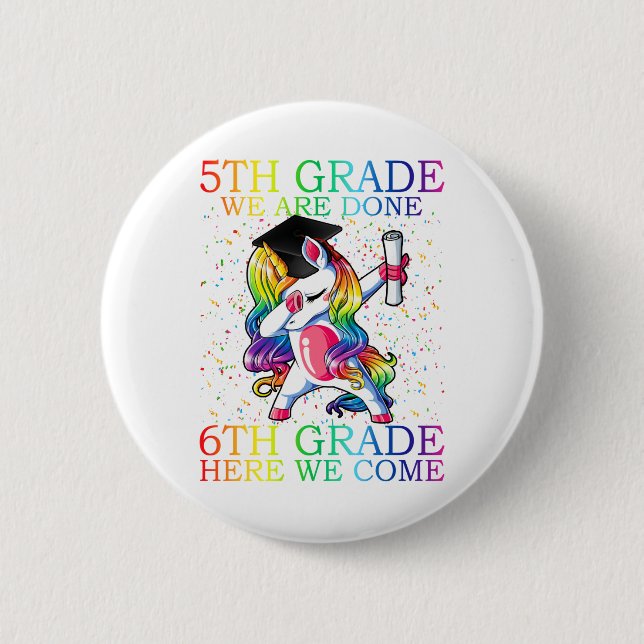 Girls 5th Grade Abschluss Magical Unicorn Geschenk Button (Vorderseite)