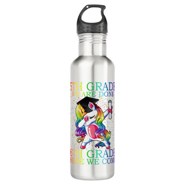 Girls 5th Grade Abschluss Magical Unicorn Geschenk Edelstahlflasche (Vorderseite)