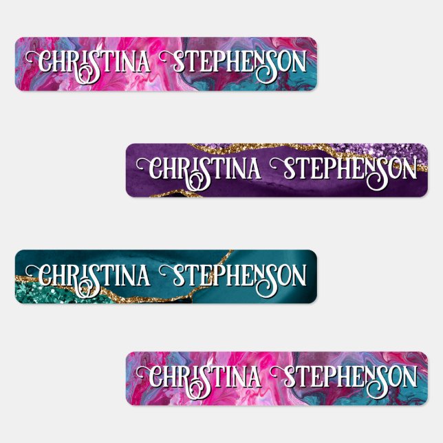 Girls Agate Marble School Name Daycare Childcare Etiketten (Gruppe)