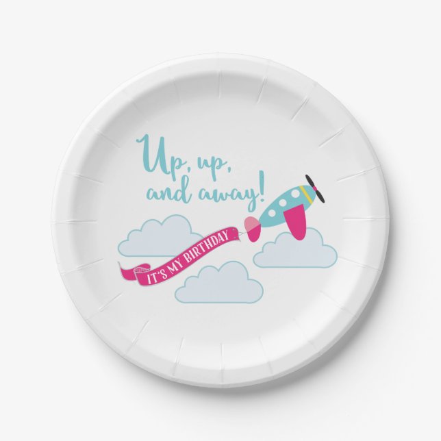 Girls Airplane Geburtstagsparty Plate Pappteller (Vorderseite)