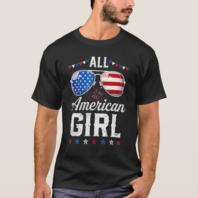 Girls American Flag Sonnenbrille 4. Juli Messy B T-Shirt (Vorderseite)