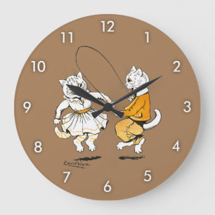 Girls and Boys, Louis Wain Große Wanduhr