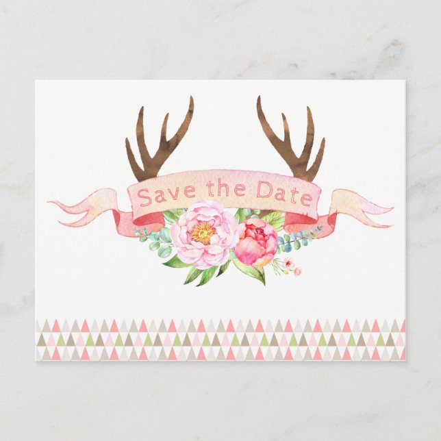 Girls Antler Baby Dusche Save the Date Postkarten (Vorderseite)