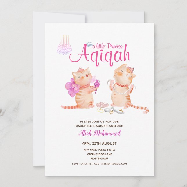 Girl's AQIQAH Baby Shower Geburtstag Princess Them Einladung (Vorderseite)