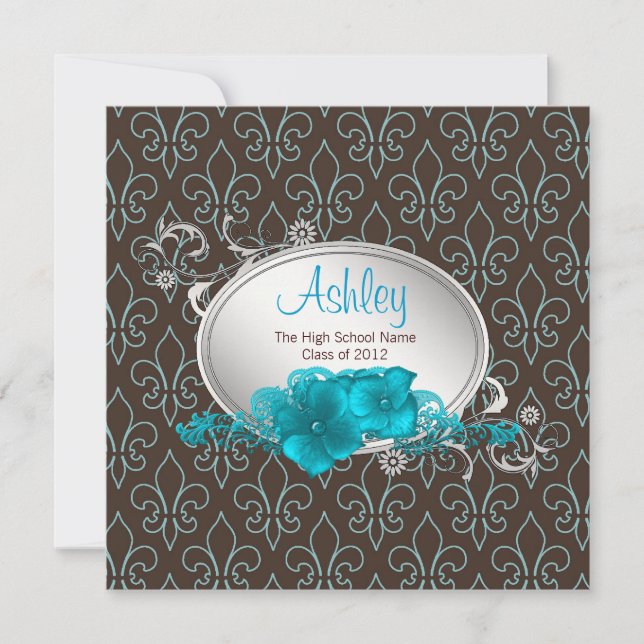 Girls Aquamarin Blue Brown Lilie Abschluss Einladung (Vorderseite)
