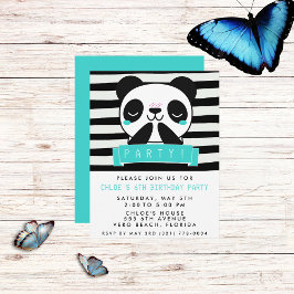 Girls Aquamarine und schwarze Niedliche Panda Gebu Einladung