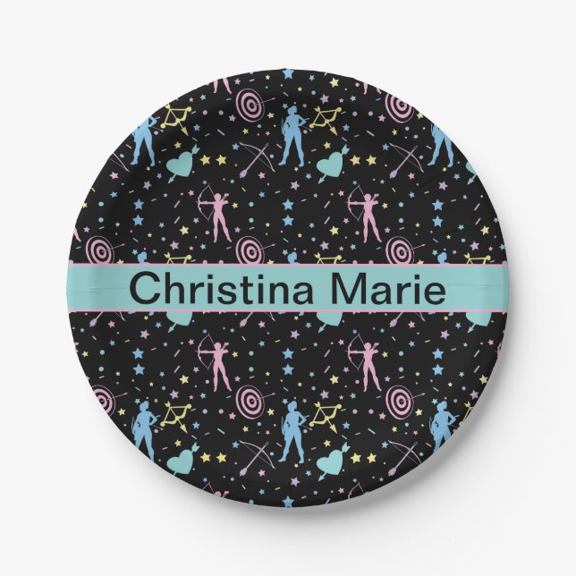 Girls Archery - Girly Hearts Stars Archer Pappteller (Vorderseite)