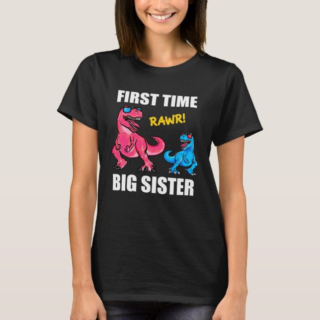 Girls Baby Announcement Dinosaur  First Time Big S T-Shirt (Vorderseite)