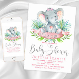Girls Baby Elephant Baby Shower Einladungen