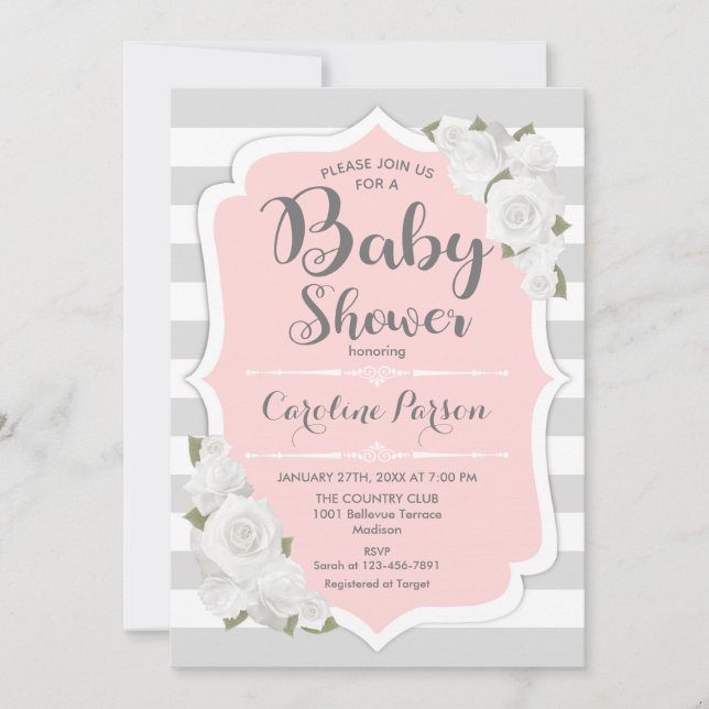 Girls Baby Shower Einladung - Pink Gray (Vorderseite)