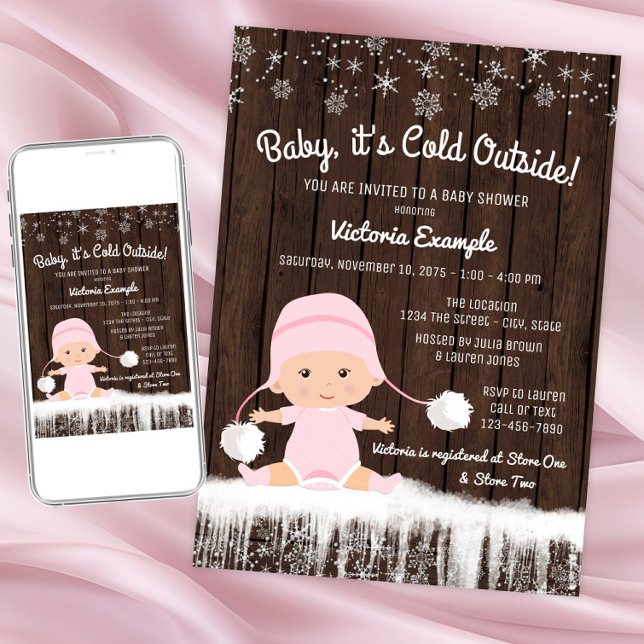 Girls Baby's Cold Outdoor Winter Baby Dusche Einladung (Girl baby its cold outside shower invitation. Instant download and printed invitations available.)