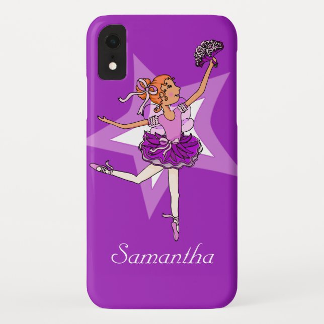 Girls ballerina lila roter Haarname Case-Mate iPhone Hülle (Rückseite)