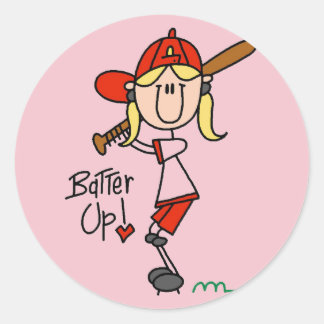 Girls Baseball Batter Up Tshirts und Geschenke Runder Aufkleber