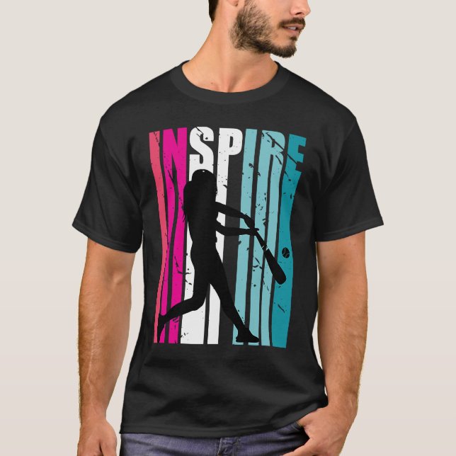 Girls Baseball Inspire Coach Softball Retro blue P T-Shirt (Vorderseite)