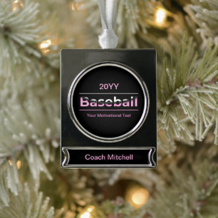 Girls Baseball - rosa geometrische Typografie Banner-Ornament Silber