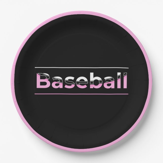Girls Baseball - rosa geometrische Typografie Pappteller (Vorderseite)