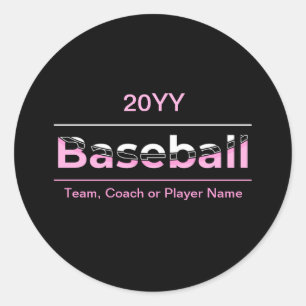Girls Baseball - rosa geometrische Typografie Runder Aufkleber