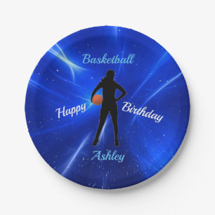 Girls Basketball Blue Birthday Paper Teller