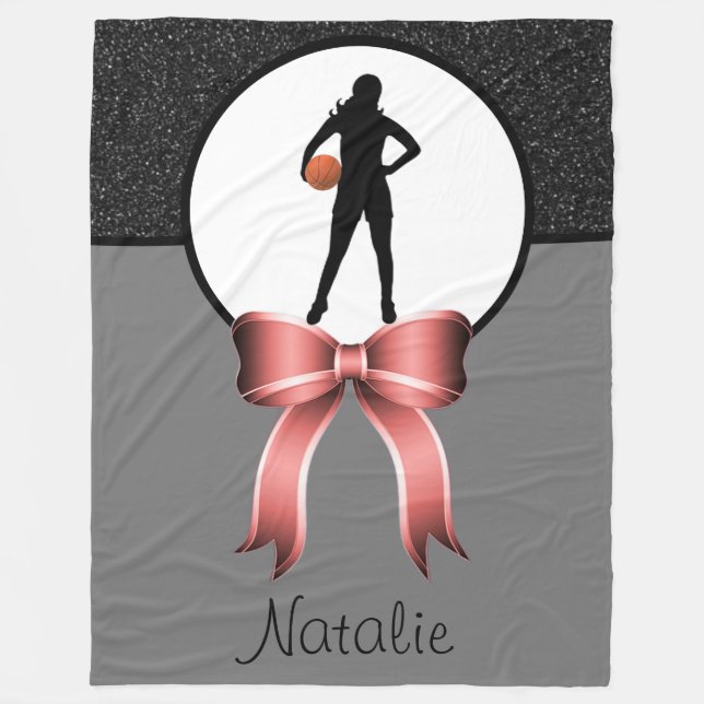 Girls Basketball Glitzer und Bow Fleece Blanket (Vorderseite)