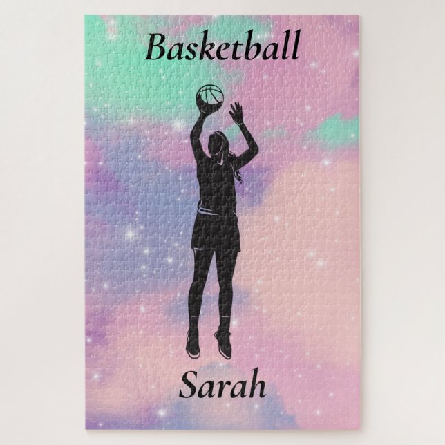 Girls Basketball mit Wasserfarbenhintergrund Mädch Puzzle (Vertikal)