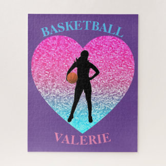 Girls Basketball Personalisiertes Puzzle Herz