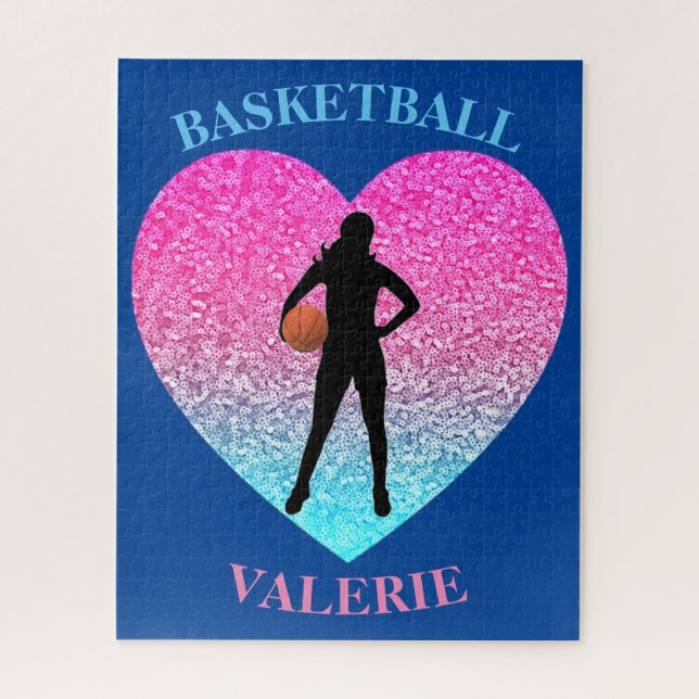 Girls Basketball Personalisiertes Puzzle Herz (Vertikal)