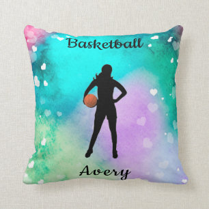Girls Basketball Wasserfarbe mit schwimmenden Herz Kissen