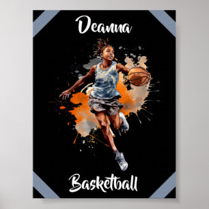 Girls Basketball Wasserfarbe Personalisiert Poster
