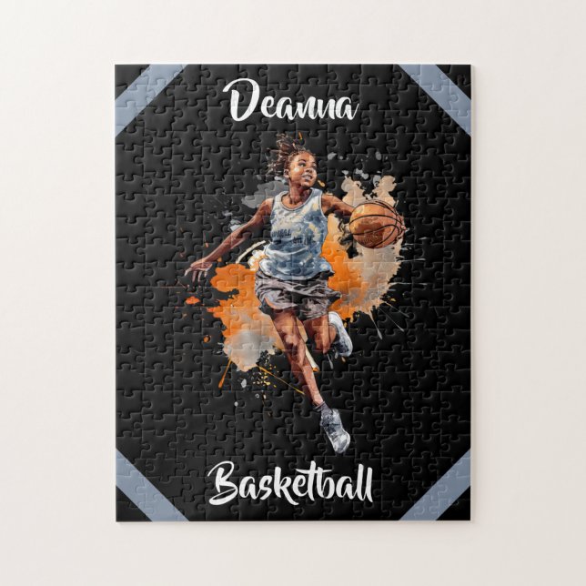 Girls Basketball Wasserfarbe Personalisiert Puzzle (Vertikal)