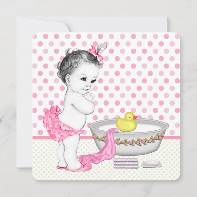 Girls Bath Time Baby Dusche Einladung (Vorderseite)