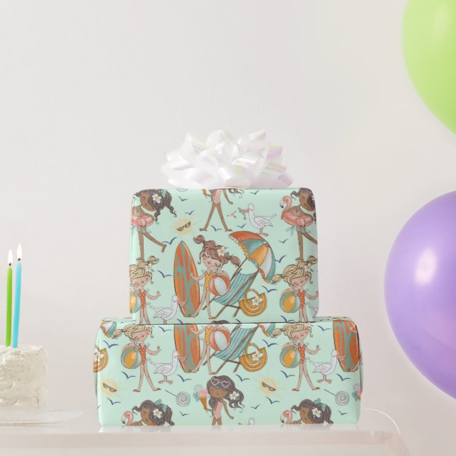Girls Beach Party Wrapping Paper Geschenkpapier (Partygeschenke)