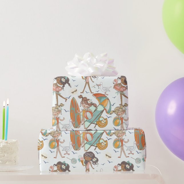 Girls Beach Party Wrapping Paper Geschenkpapier (Partygeschenke)