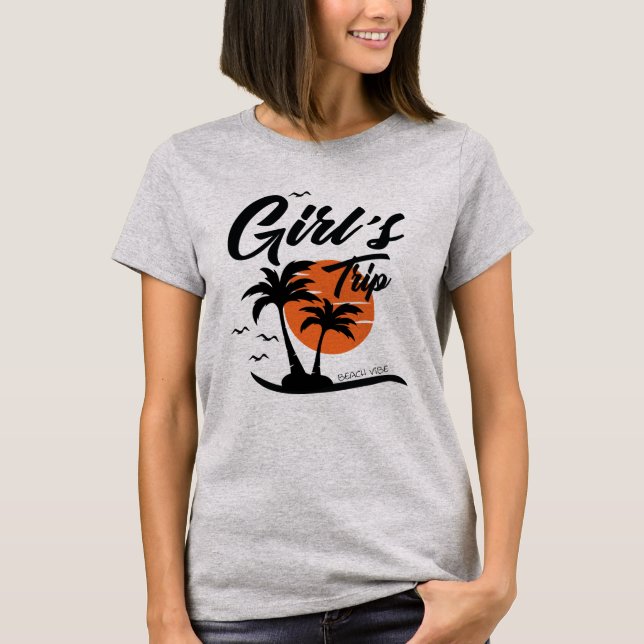 Girls Beach Trip Palm Tree Sun T-Shirt (Vorderseite)