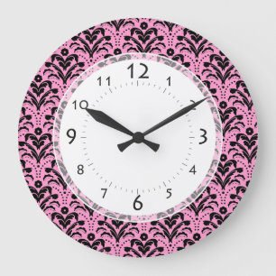 Girl's Bedroom, Salon Art Deco Pink and Black Große Wanduhr