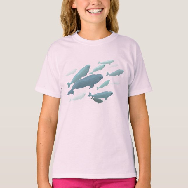 Girls Beluga Whale T - Shirt Niedlich Whale Art Sh (Vorderseite)