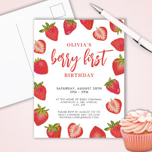 Girls Berry Erste Erdbeere Geburtstagsparty Postkarte