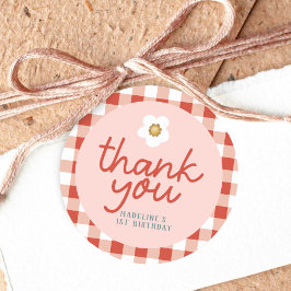 Girls Berry First Gingham Kids 1. Geburtstag Gefal Runder Aufkleber